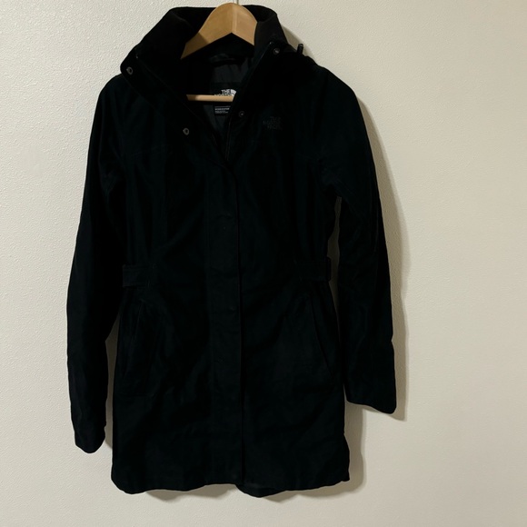 The North Face Laney Trench Coat Black DryVent Cinch Waist Hood Longline X-Small - Picture 2 of 15